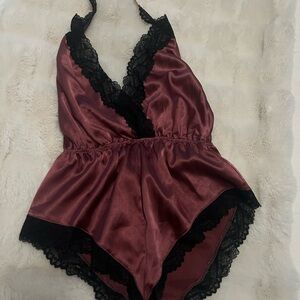 Elegant Satin Lace Trim Romper